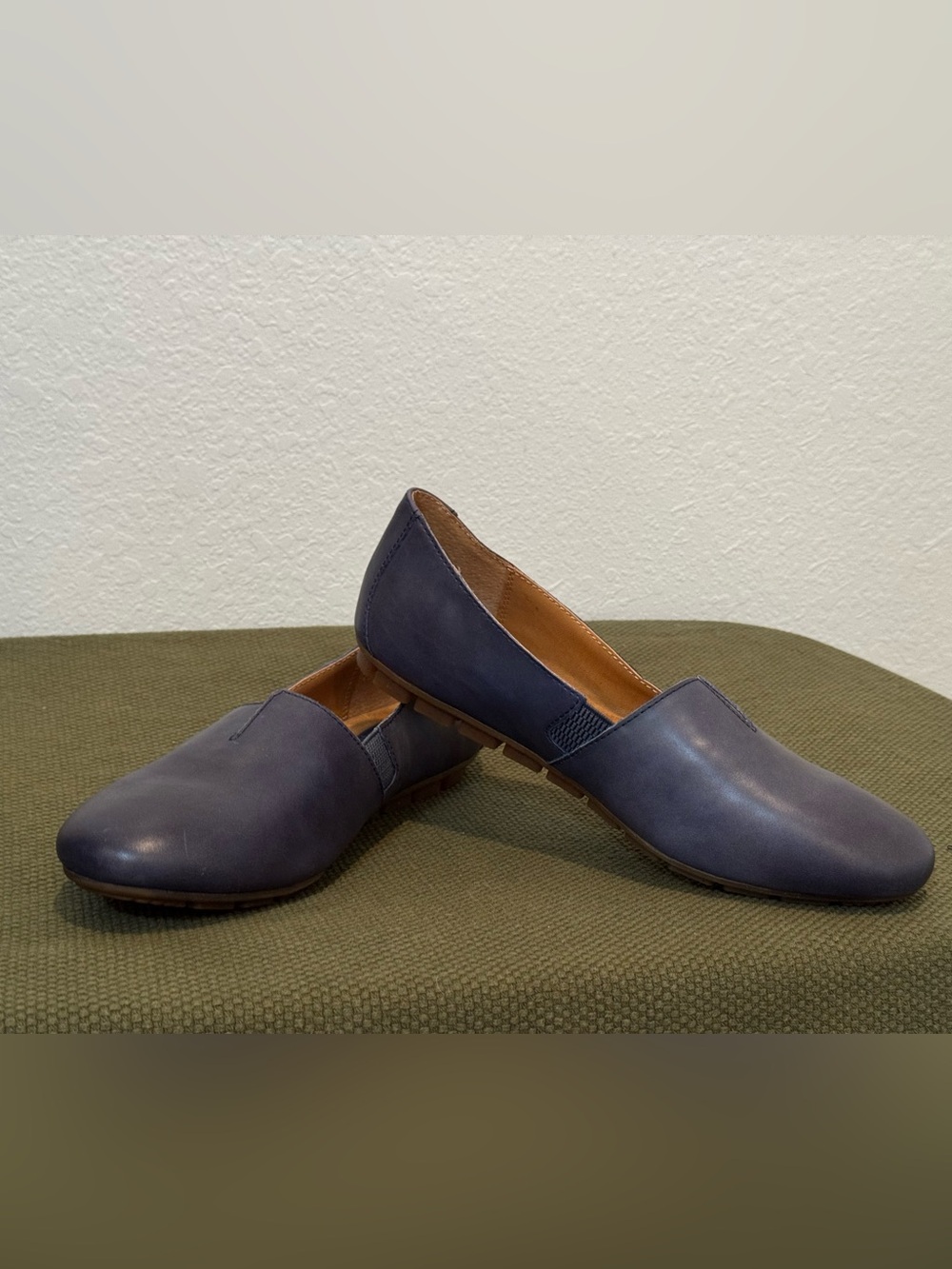 Børn Sebra Navy Blue Leather Slip On Loafer Flats Women’s 10M